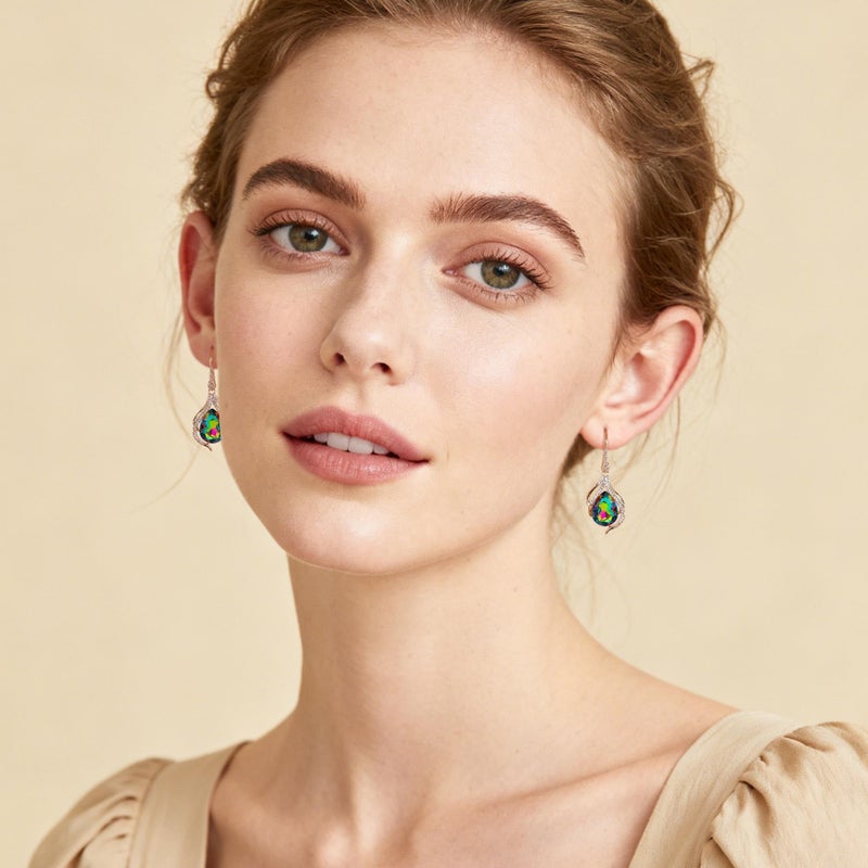 EVEVIC Austrian Crystal Hollow Teardrop Halo Drop Dangle Earrings for Women 14K Rose Gold Plated Hypoallergenic Jewelry (Vitrail Medium) - Image 2