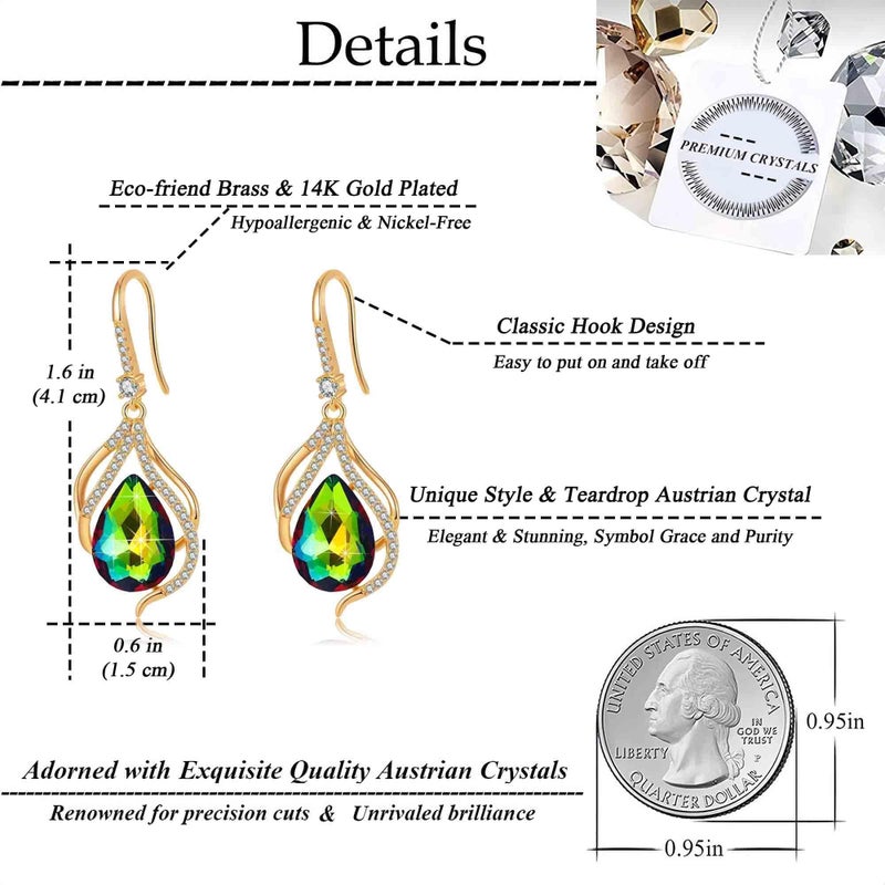 EVEVIC Austrian Crystal Hollow Teardrop Halo Drop Dangle Earrings for Women 14K Rose Gold Plated Hypoallergenic Jewelry (Vitrail Medium) - Image 4