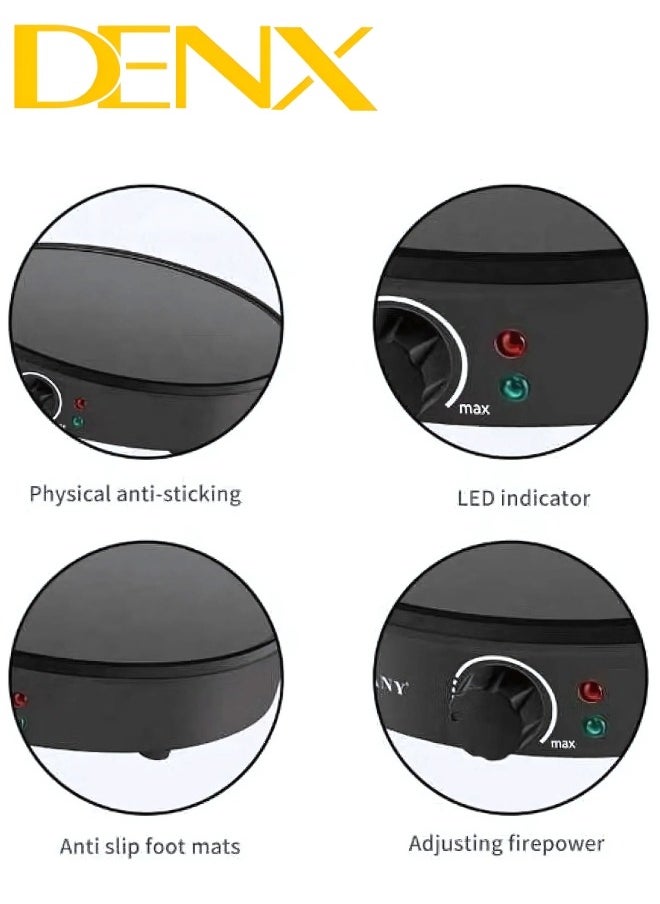 Denx Crepe Pancake Maker, Adjustable Temperature Control | 1000W - Image 5
