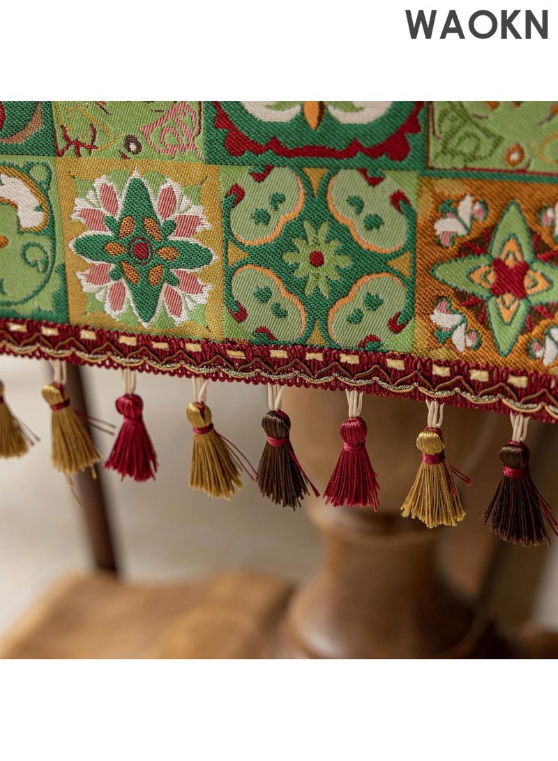 دبليو أيه أو كي أن مفرش طاولة عربي عتيق فاخر - تصميم زهور بيزلي بطول 48 بوصة، مناسب لديكور الطعام/الزفاف/رمضان/العيد | قماش قطني فاخر بحواف مزينة بالشراشيب | لون أخضر مزهر 13×48 بوصة | أناقة منزلية شرق أوسطية - Image 4