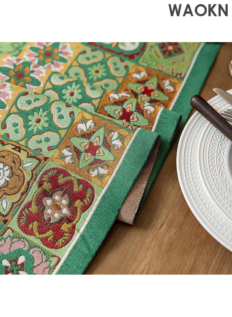 دبليو أيه أو كي أن مفرش طاولة عربي عتيق فاخر - تصميم زهور بيزلي بطول 48 بوصة، مناسب لديكور الطعام/الزفاف/رمضان/العيد | قماش قطني فاخر بحواف مزينة بالشراشيب | لون أخضر مزهر 13×48 بوصة | أناقة منزلية شرق أوسطية - Image 5