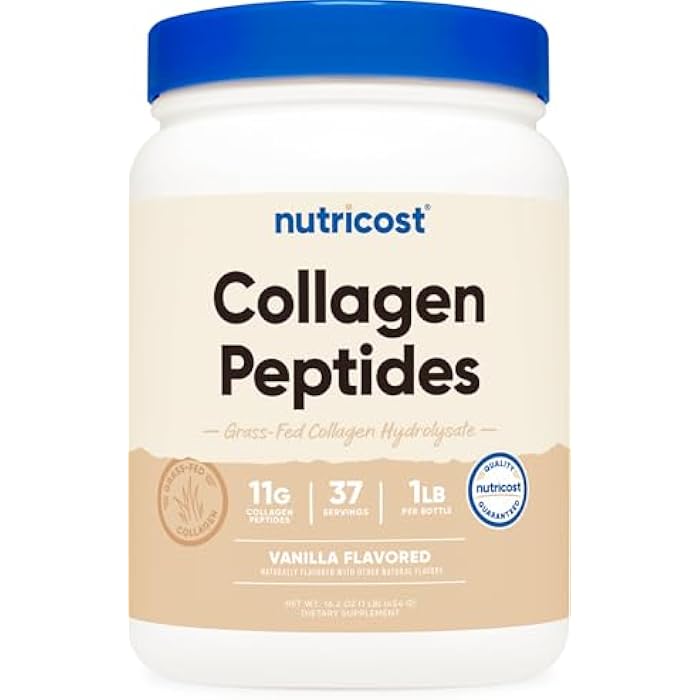 Nutricost Collagen Peptides Powder 1LB (454 G) (Vanilla) - Grass Fed Bovine Collagen Hydrolysate - Image 1