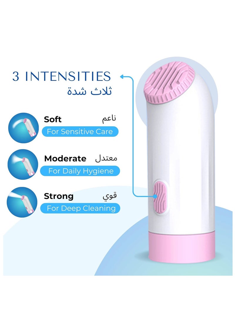 XiuWoo Portable IPX7 Waterproof Rechargeable Electric Bidet, Premium Travel Shatta, Handheld Sprayer for Personal Hygiene with 3 Speed ​​Automatic Irrigator, Water Bottle, Replaceable Rinse Head  - Image 3