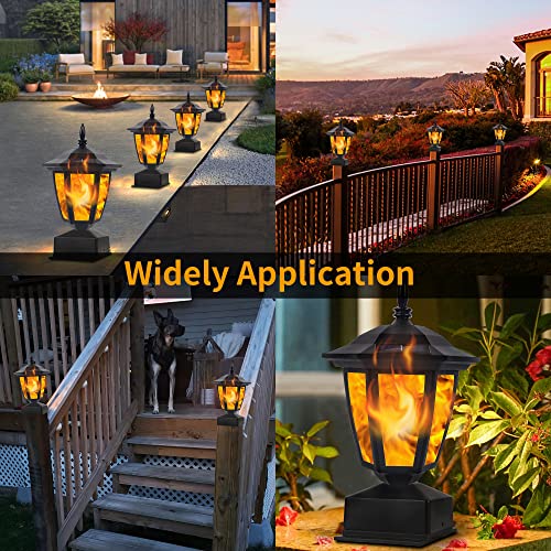 Dynaming Solar Flame Post Lights Outdoor, Solar Powered Lamps Fence Post Cap Lights, Flickering Flame LED Lantern Decorative Waterproof for Garden Deck Patio, Fit 4x4, 5x5 or 6x6 Wooden Posts, 4 Pack - Image 5
