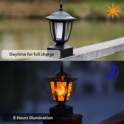 Dynaming Solar Flame Post Lights Outdoor, Solar Powered Lamps Fence Post Cap Lights, Flickering Flame LED Lantern Decorative Waterproof for Garden Deck Patio, Fit 4x4, 5x5 or 6x6 Wooden Posts, 4 Pack - Image 3