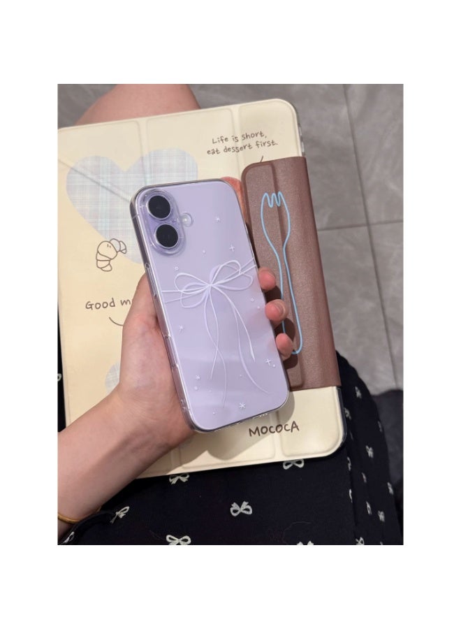 HaDoii Soft Transparent TPU Case for iPhone 17, Couple Style Clear Bumper Shockproof Cover for Men Women, Star Ribbon Bow Design, Purple - Image 4