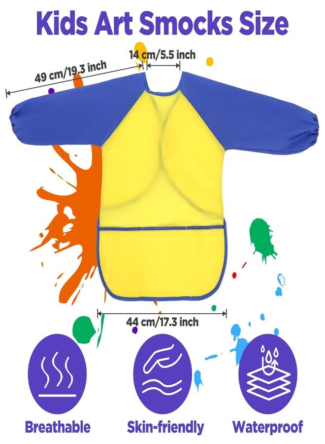 Oqqlin 18 Pcs Kids Art Smock, Colorful Waterproof Toddler Painting Apron Reusable Children Artist Smock with Long Sleeve, 3 Pockets for Boys, Girls for Painting, Cooking, Handicrafts - Image 3