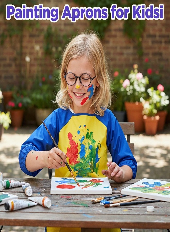 Oqqlin 18 Pcs Kids Art Smock, Colorful Waterproof Toddler Painting Apron Reusable Children Artist Smock with Long Sleeve, 3 Pockets for Boys, Girls for Painting, Cooking, Handicrafts - Image 2