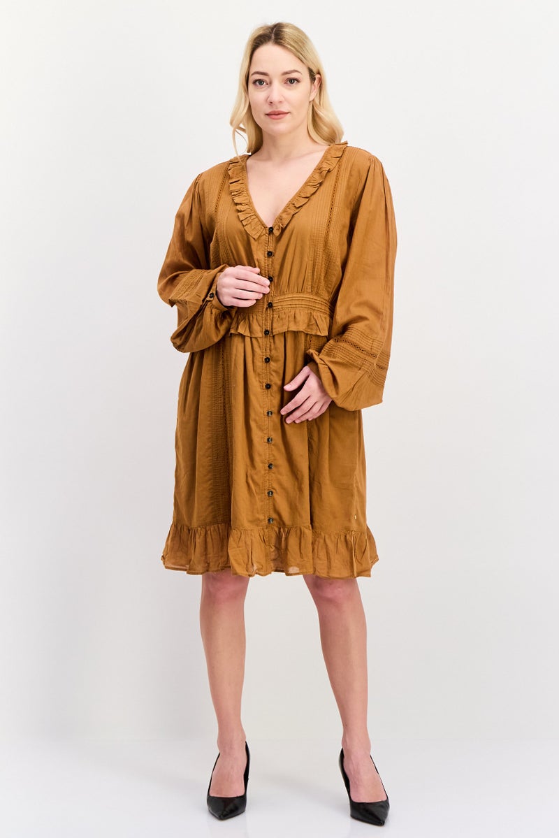 Scotch & Soda Maison Scotch by Scotch And Soda Women Eyelet Midi Dress, Brown - Image 1