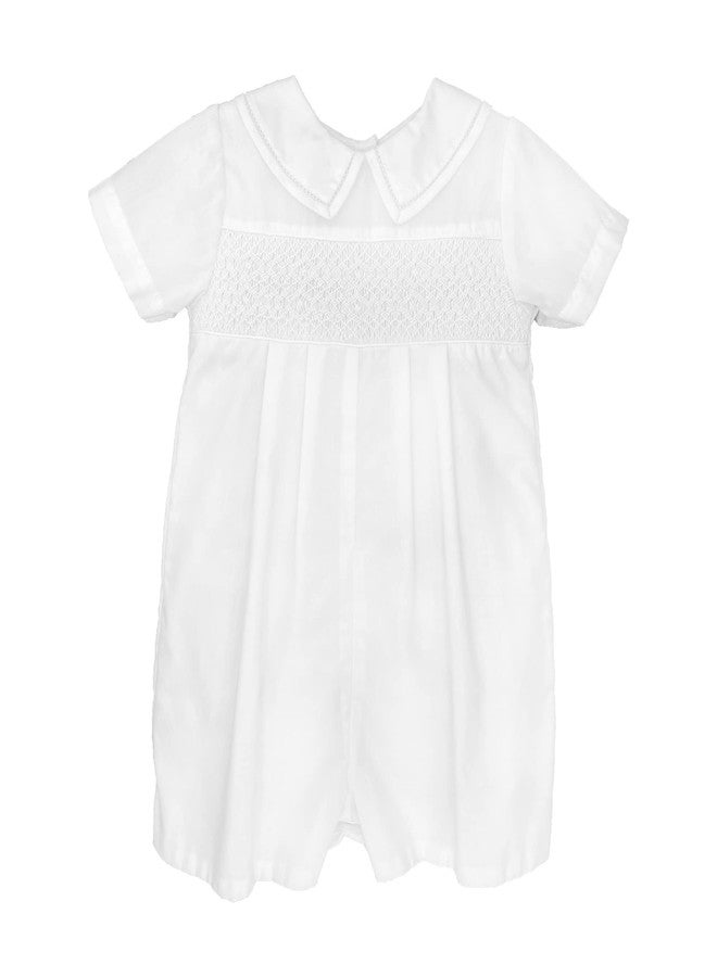 Petit Ami Baby Boys' Romper with Smocking and Faggoting, 24 Months, White - Image 1