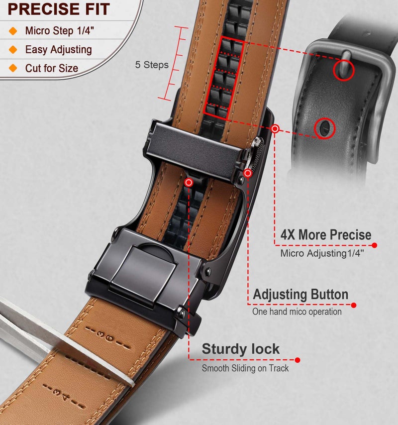 KEMISANT Men Belt 2 Pack, Leather Ratchet Belt Easy Click Slide For Men 1 3/8",Cut for Fit(Black/Deep Brown,32"-38" Waist Adjustable) - Image 3