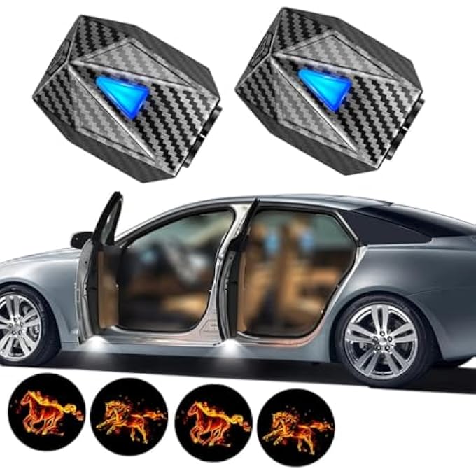 ميكينج تك قطعتان من جهاز عرض ضوء باب السيارة لاسلكي LED لباب السيارة، جهاز عرض عالي الدقة قابل لإعادة الشحن، مصباح ظل ترحيبي للسيارة مناسب لجميع السيارات - Image 1