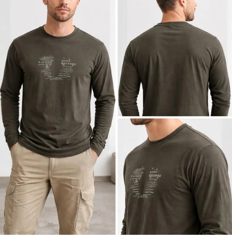 Men’s Green Typography Long Sleeve T-Shirt