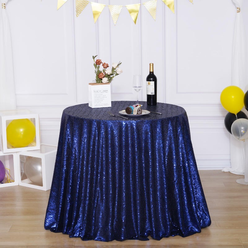Poise3EHome 120-Inch Round Navy Blue Sequin Tablecloth for Party Cake Dessert Table Exhibition Events - Image 2