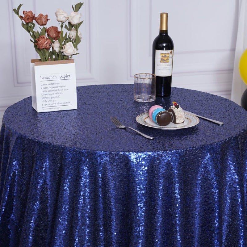 Poise3EHome 120-Inch Round Navy Blue Sequin Tablecloth for Party Cake Dessert Table Exhibition Events - Image 4