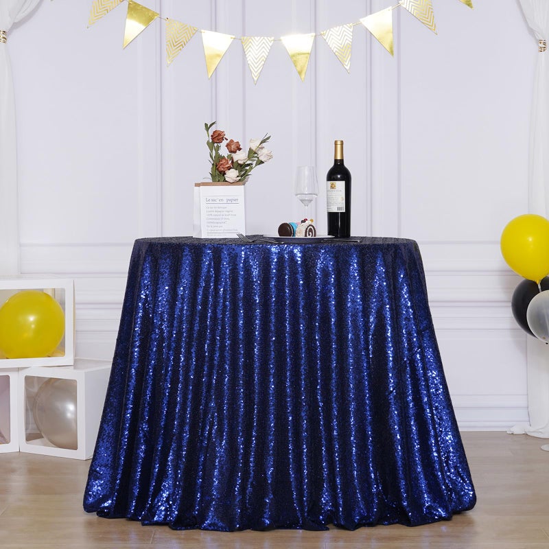 Poise3EHome 120-Inch Round Navy Blue Sequin Tablecloth for Party Cake Dessert Table Exhibition Events - Image 1
