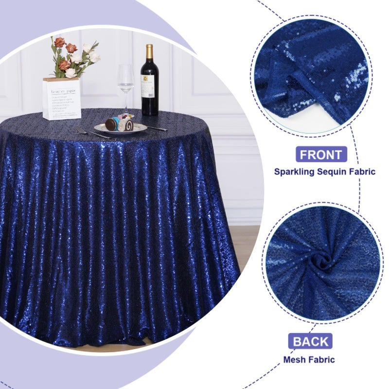 Poise3EHome 120-Inch Round Navy Blue Sequin Tablecloth for Party Cake Dessert Table Exhibition Events - Image 3