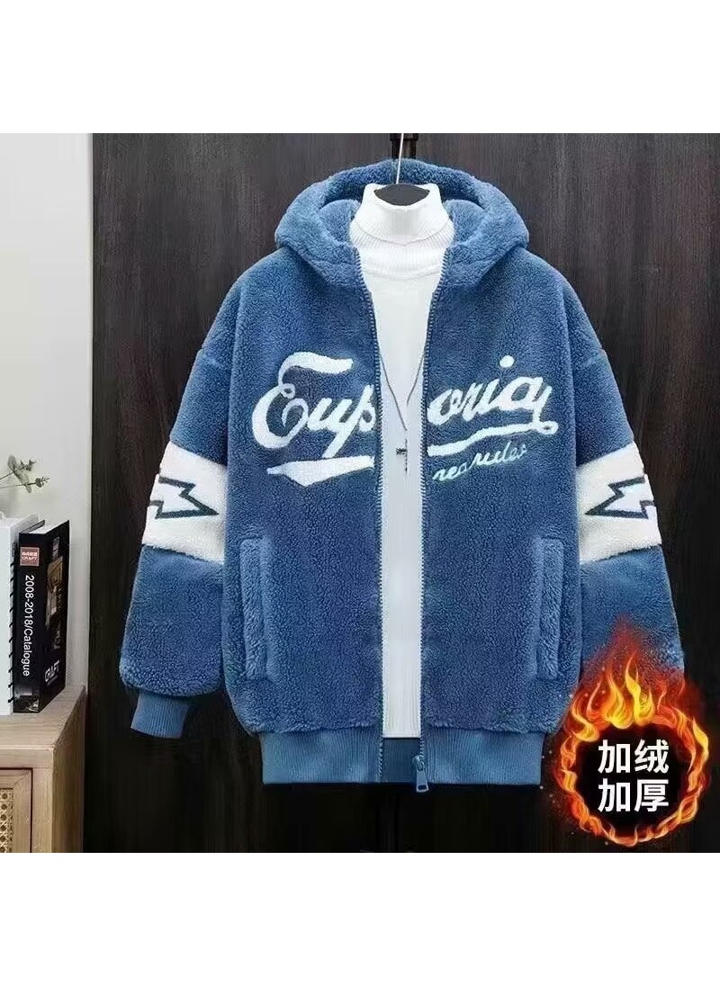 Generic - Mens Trendy Sherpa-Lined Hooded Jacket Blue - Image 1