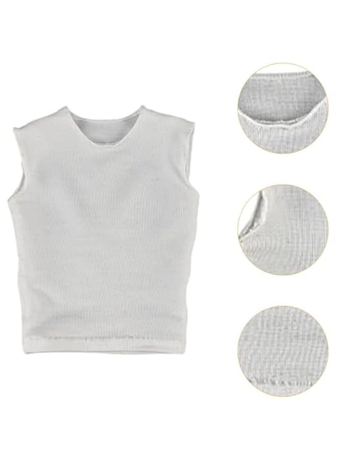 1/6 Male Figure T Shirt Sleeveless Vest Outfits Short Sleeve Doll Clothes Mini for 12 inch Accs Male Action Figures Dress up, White - Image 2