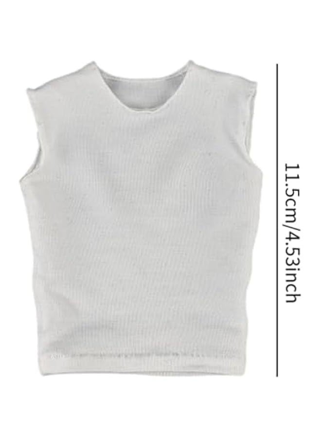 1/6 Male Figure T Shirt Sleeveless Vest Outfits Short Sleeve Doll Clothes Mini for 12 inch Accs Male Action Figures Dress up, White - Image 3