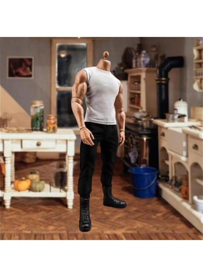 1/6 Male Figure T Shirt Sleeveless Vest Outfits Short Sleeve Doll Clothes Mini for 12 inch Accs Male Action Figures Dress up, White - Image 5