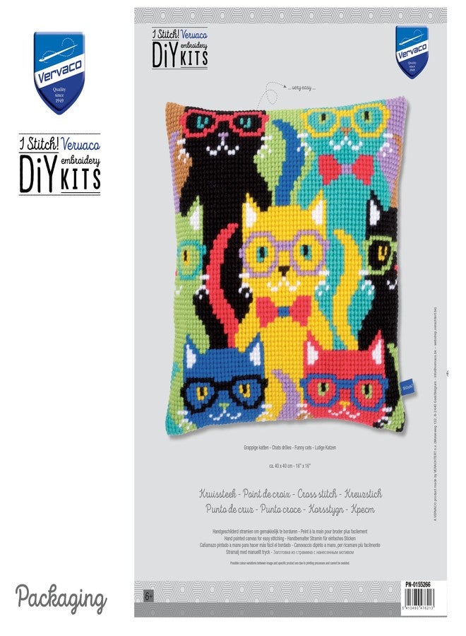 Vervaco Cross Stitch Cushion Kit Funny Cats 16" x 16" - Image 3