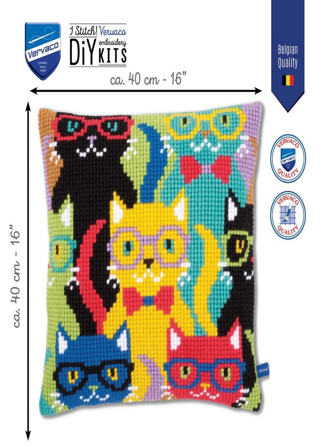 Vervaco Cross Stitch Cushion Kit Funny Cats 16" x 16" - Image 2