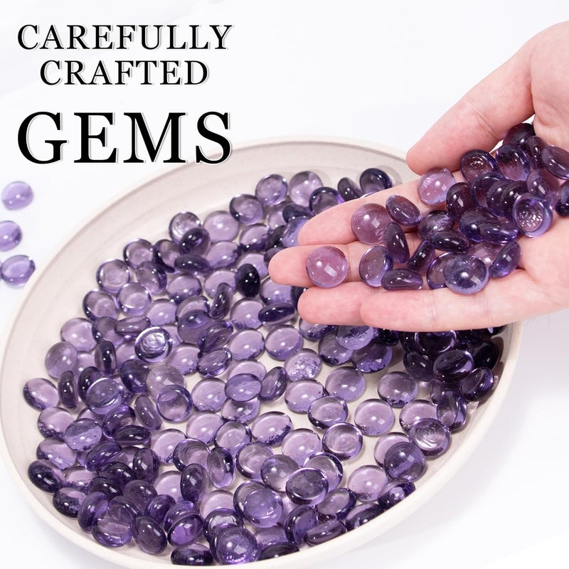 Meschett 50PCS Mini Glass Gems,Purple Mancala Stones Flat Bottom Marble Beads for Home Decorative Art Craft Vase Filler(0.5"~0.7") - Image 2