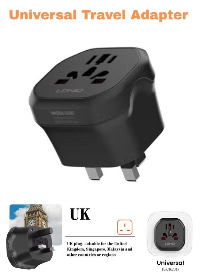 LDNIO Universal Conversion Plug for Travel Adaptor Connect to The Worldwide Charger Plug US/AU/EU/UK Black  - Image 1