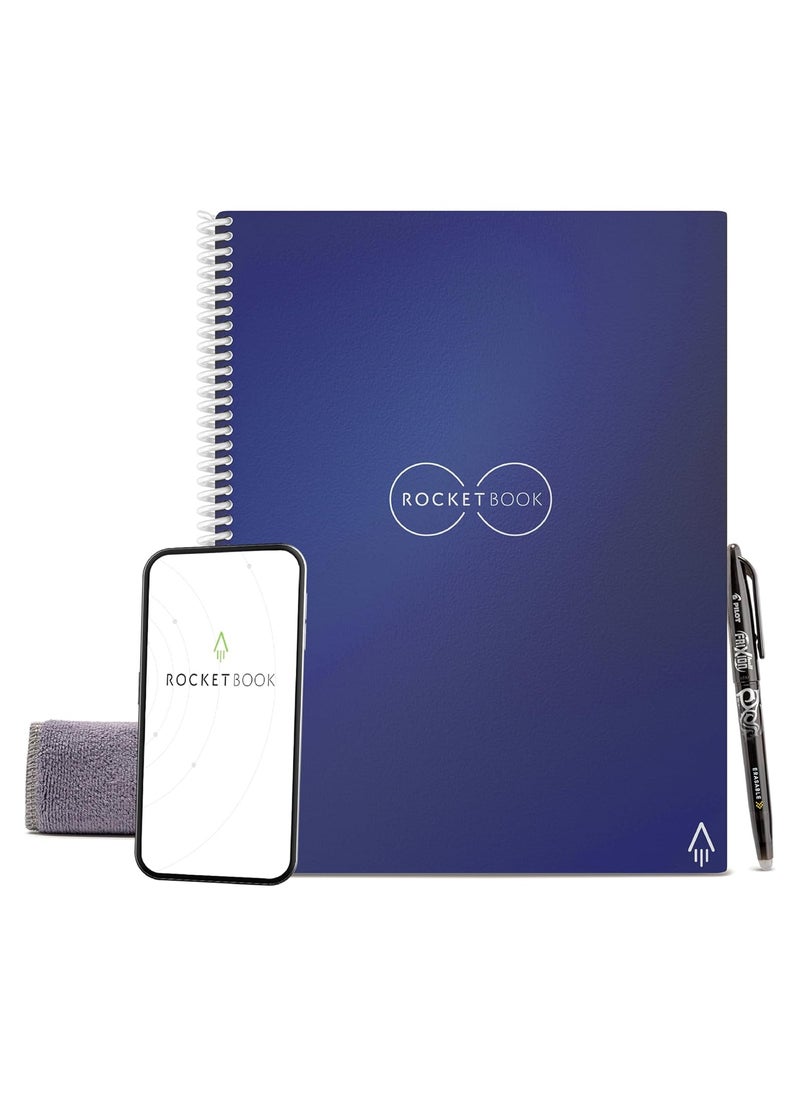 Rocketbook Rocketbook Core Smart Reusable Notebook | Eco-Friendly Digital Notebook with Cloud Sync | 8.5" x 11" Lined, 32 Pages, Midnight Blue | Includes Pen, Cloth & App  - Image 1