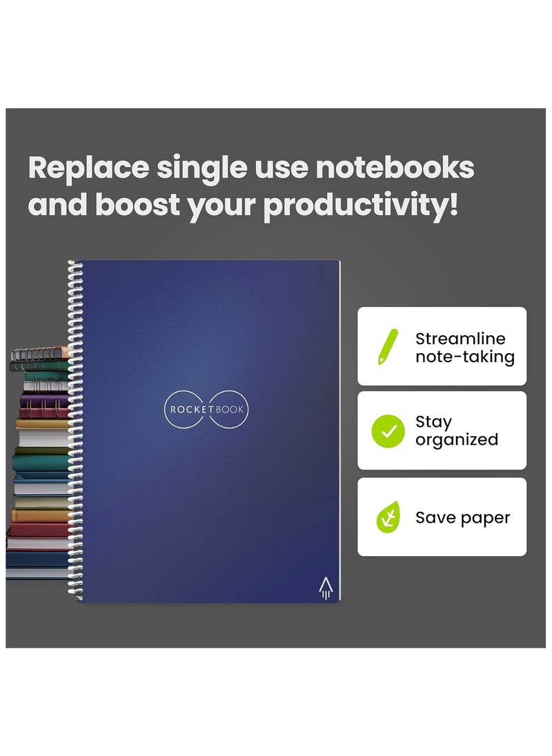 Rocketbook - Rocketbook Core Smart Reusable Notebook | Eco-Friendly Digital Notebook with Cloud Sync | 8.5" x 11" Lined, 32 Pages, Midnight Blue | Includes Pen, Cloth & App - Image 1