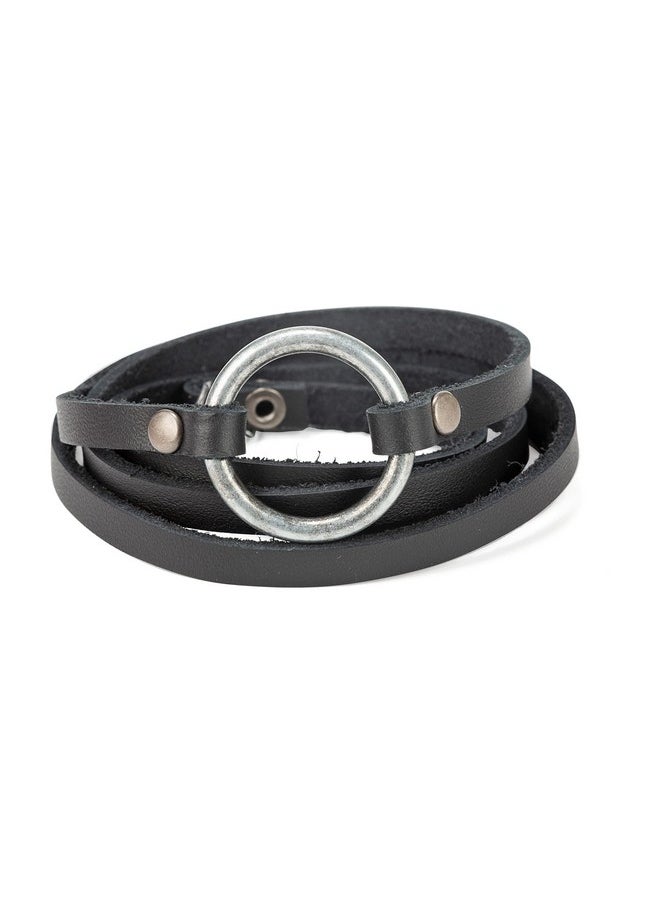 SPUNKYsoul - 5 Wrap Circle Bracelet For Women (Black With Gun Metal Circle) - Image 1