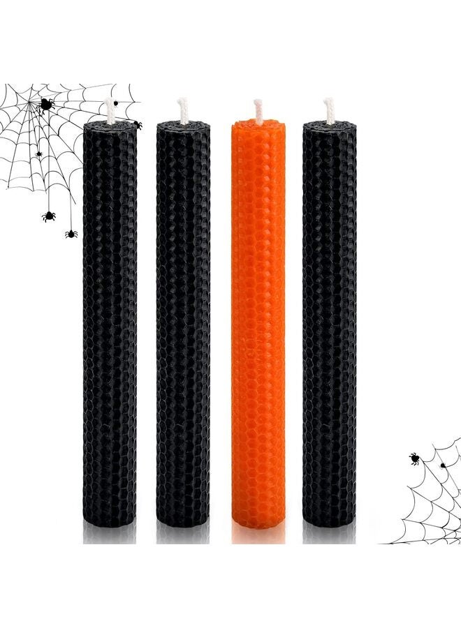 LAMAY 4PCS Beeswax Taper Candle, Drip-Proof Hand-Rolled, Great for Home, Holidays, Weddings, Women's Gifts (Orange Black) - Image 1