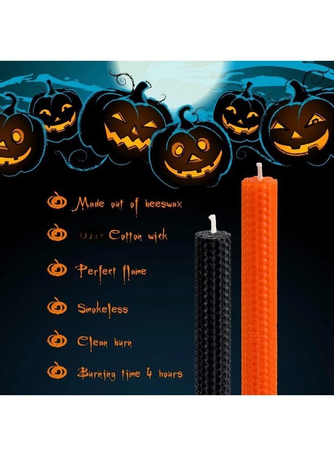 LAMAY 4PCS Beeswax Taper Candle, Drip-Proof Hand-Rolled, Great for Home, Holidays, Weddings, Women's Gifts (Orange Black) - Image 2