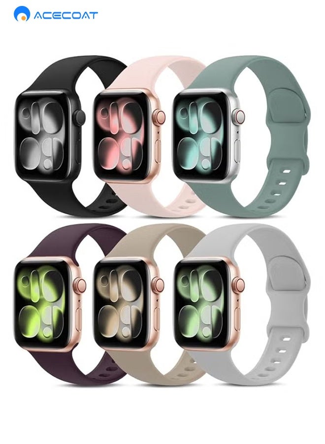 ACECOAT 6 Pack Sport Bands Compatible with Apple Watch 38mm 40mm 41mm 42mm 44mm 45mm 46mm 49mm Silicone Waterproof Strap for iWatch Series 11 10 9 Ultra 8 7 6 5 4 3 2 1 SE Women Men Daily Wear - Image 1