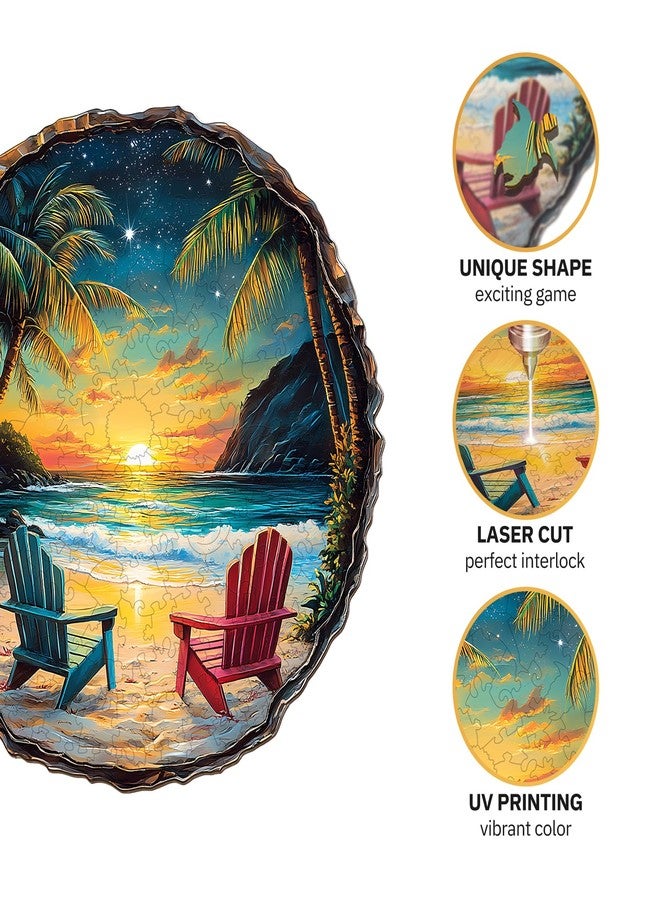 Jigfoxy Wooden Puzzle for Adults, Sunset Beach Wooden Jigsaw Puzzles for Adults, Unique Animal Shape Wood Cut Puzzles for Family Friend Puzzle Lovers(S-8.5 * 8.4in-100pcs) - Image 4