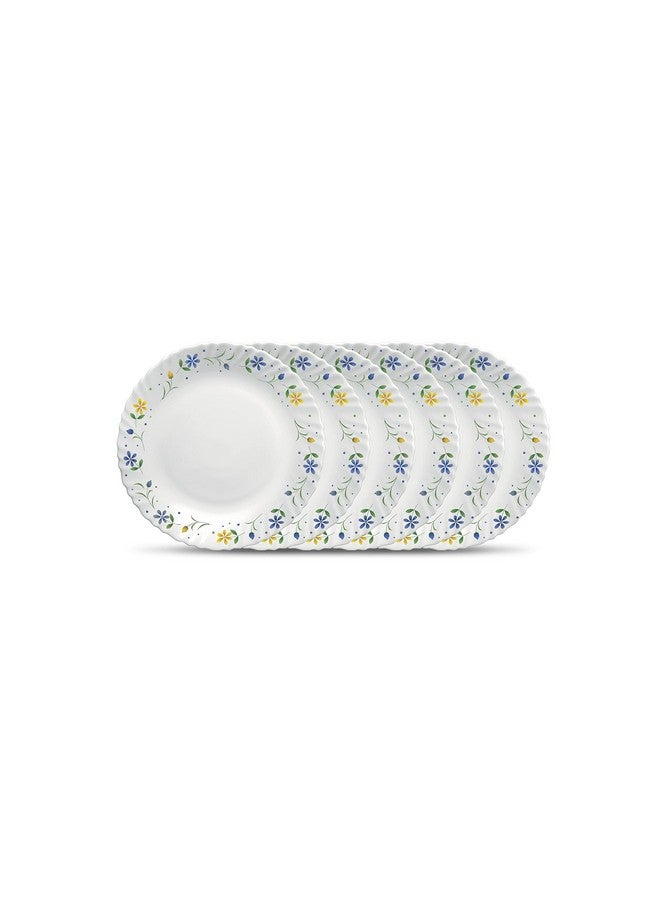 La Opala Diva Classique Collection Opal Glass Crockery | Quarter Plate Set of 6 | Twilight Bouquet Design | for Snacking & Gifting | Microwave Safe | 100% Vegetarian | Extra Strong | Light & White - Image 1
