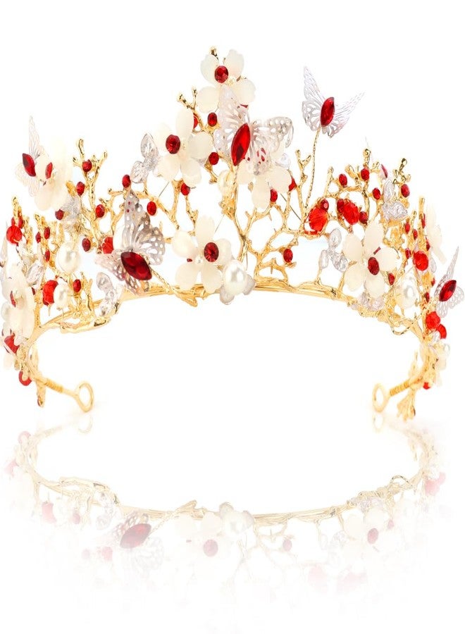 TCOTBE 1 Pack Butterfly Tiaras for Women Bridal Red Crystal Headband Red Gem Rhinestone Hair Accessories Jewelry Princess Crown Baroque Pearl Rhinestone Crown And Tiara - Image 1