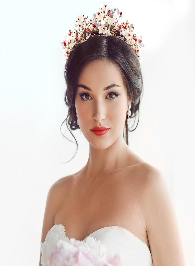 TCOTBE 1 Pack Butterfly Tiaras for Women Bridal Red Crystal Headband Red Gem Rhinestone Hair Accessories Jewelry Princess Crown Baroque Pearl Rhinestone Crown And Tiara - Image 2