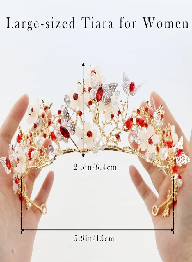 TCOTBE 1 Pack Butterfly Tiaras for Women Bridal Red Crystal Headband Red Gem Rhinestone Hair Accessories Jewelry Princess Crown Baroque Pearl Rhinestone Crown And Tiara - Image 5