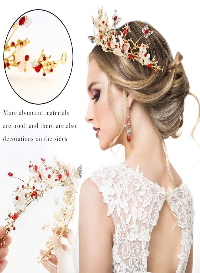 TCOTBE 1 Pack Butterfly Tiaras for Women Bridal Red Crystal Headband Red Gem Rhinestone Hair Accessories Jewelry Princess Crown Baroque Pearl Rhinestone Crown And Tiara - Image 4