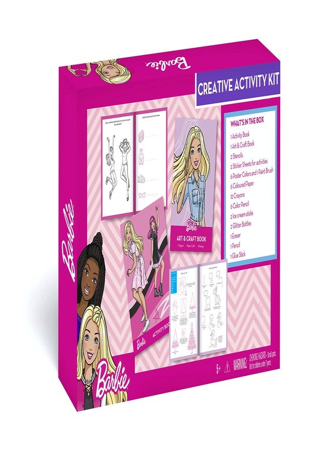 Barbie® Creative Activity Kit - Multiple Activity Barbie themed DIY Craft Kit for Kids Age 7+ Years & Above - an interesting array of activities, both trendy and enjoyable - Includes drawing, colouring, art and craft, sticker-based activities, origami and several other amazing DIY activities - Image 1