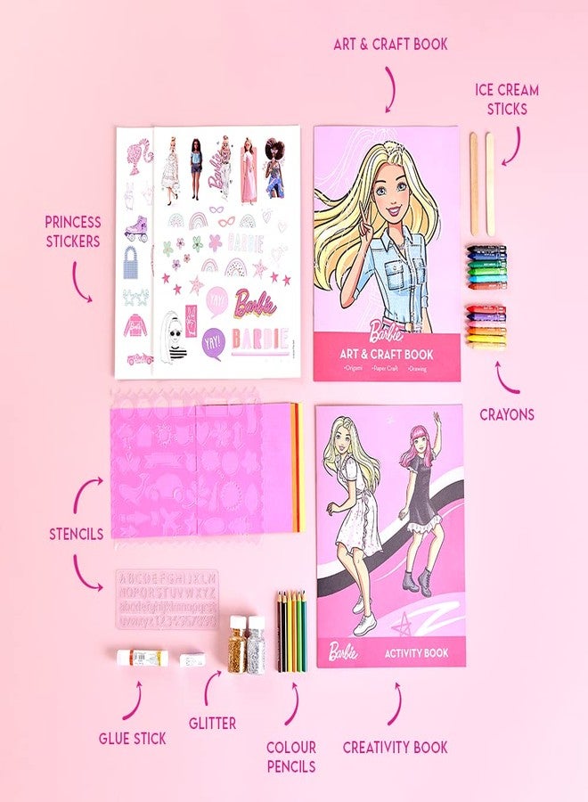 Barbie® Creative Activity Kit - Multiple Activity Barbie themed DIY Craft Kit for Kids Age 7+ Years & Above - an interesting array of activities, both trendy and enjoyable - Includes drawing, colouring, art and craft, sticker-based activities, origami and several other amazing DIY activities - Image 2