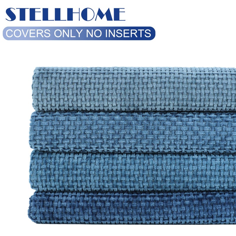 Stellhome Set of 4 Neutral Decorative Throw Pillow Covers Soft Chenille Woven Textured Luxury Accent Cushion Cases for Living Room Couch Bed Sofa Farmhouse Boho Home, 18x18 inch, Neutral Blue - Image 5