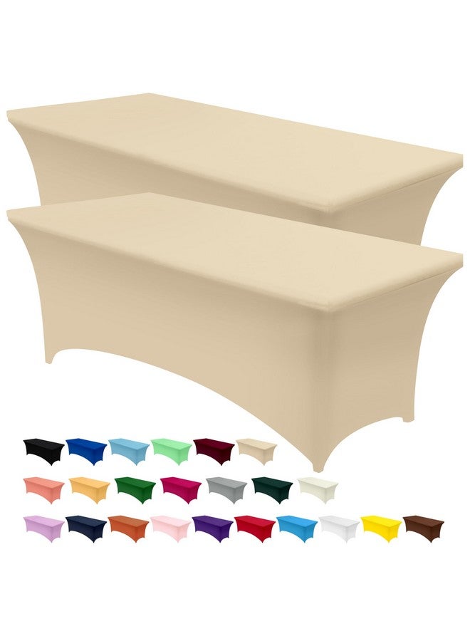 Utopia Kitchen مفرش طاولة يوتوبيا كيتشن سبانديكس 2 عبوة [8 قدم، شامبانيا] مفرش طاولة مشدود، مناسب، قابل للغسل ومقاوم للتجاعيد لتغطية مستطيلة للمعارض، حفلات الزفاف والحفلات [96×30×30 بوصة] - Image 1