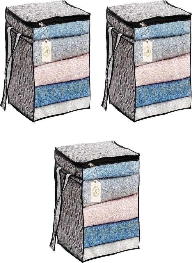 AARON INC Saree Storage Bag | Premium Wardrobe Cloth Organizer Box | Large Garment Cover with Polka Dot Design | Durable Fabric, Transparent Window | Pack Of 3 AWPM11578 - Image 1