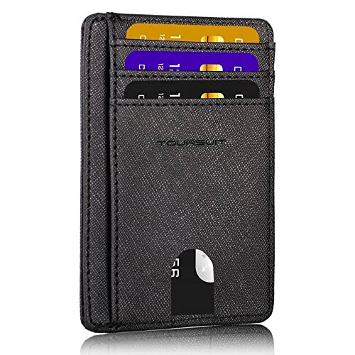 TOURSUIT Travel Minimalist Slim Front Pocket Wallet for Men Women, RFID Blocking Credit Card Holder Case (Cross Black) - Image 1