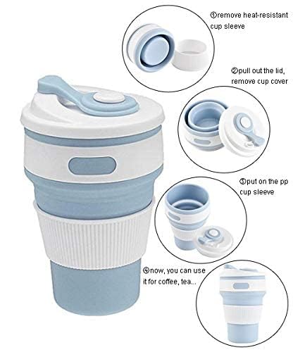 SKDBPM Collapsible Coffee Cups for Travel Reusable Silicone Collapsible Cups with Lid for Camping - Image 2