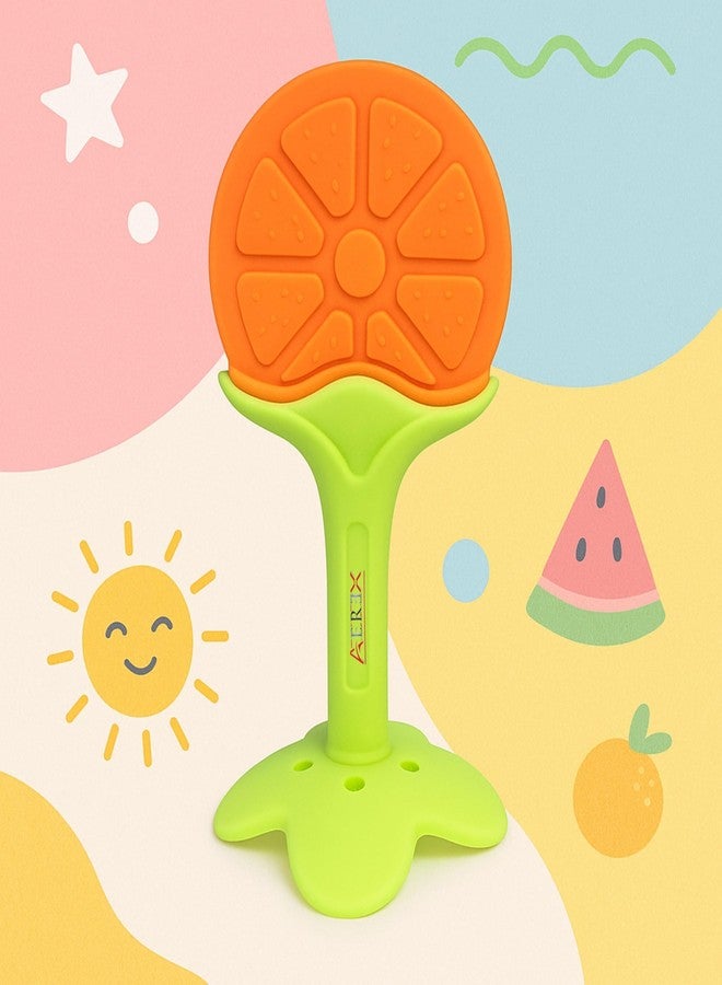 AEREX Orange Fruit Shape Baby Teether | Soft Silicone BPA Free Natural Organic Nipple Teether for Newborn Infant, Babies | Teething Toys for Babies | Silicone Soothing Teether (Orange) - Image 1