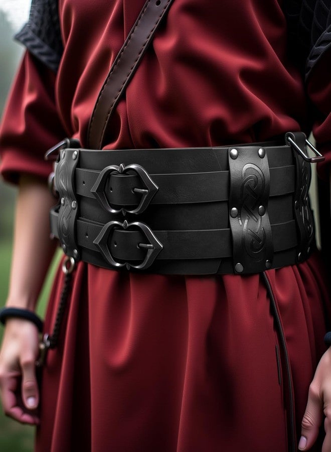 SUMGOGO Retro Waist Belt Medieval Viking Leather Waist Armor Knight Wide Corset Belt Renaissance Halloween Cosplay Costume (Black B) - Image 3